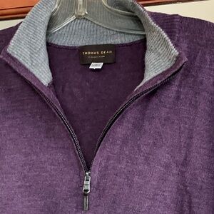 Thomas Dean Men's Deep Purple Merino Wool Zip-Up Sweater